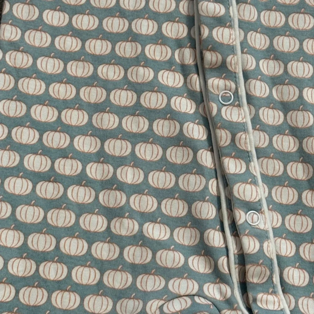 Lila and Hayes Pima Cotton Pumpkin Print Footless Sleeper Blue 3-6M
